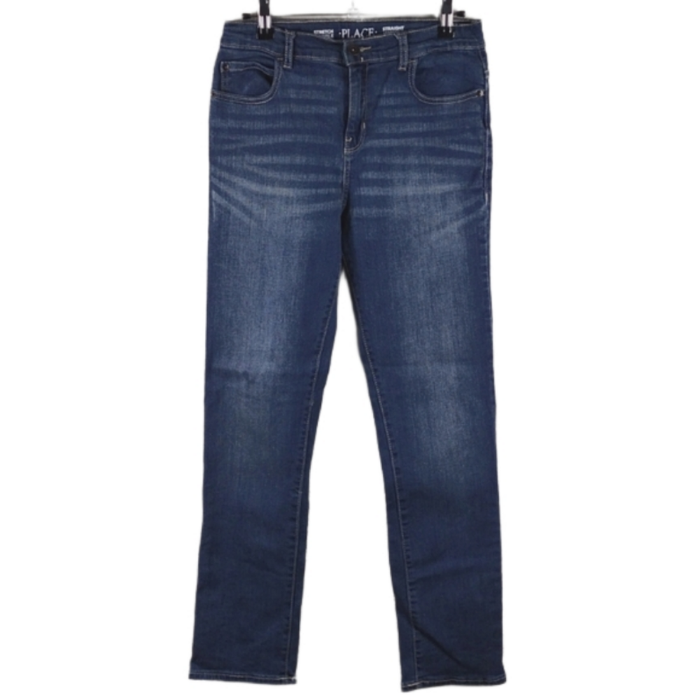 Place Stretch Extensible Blue Medium Wash Five Pocket Straight Leg Denim Jean